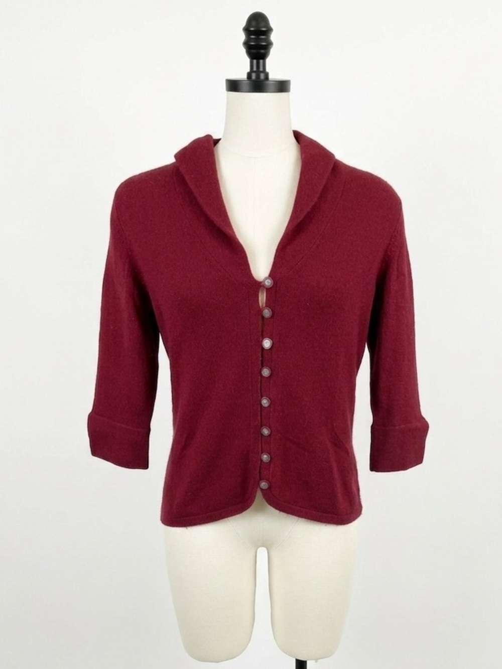 Avellini Women’s Cashmere Knit Cardigan Sweater Button-Front Collared Dark Red M
